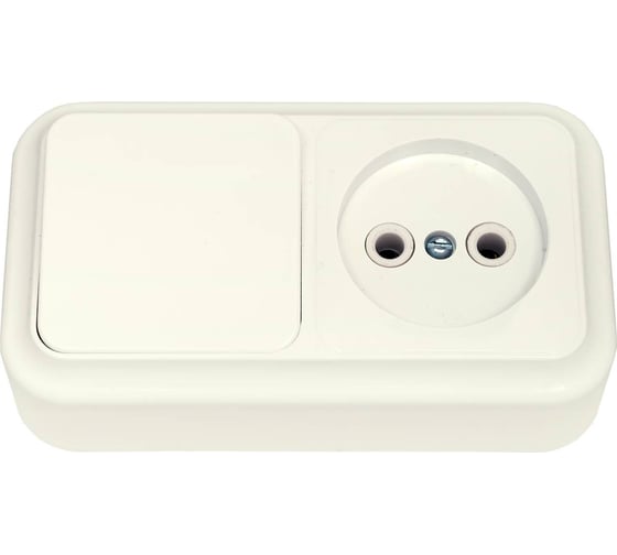 Изображение товара Блок Bylectrica 1 выключатель + розетка ОУ, серия ПРАЛЕСКА, бежевый, В-РЦ-521 бежевый