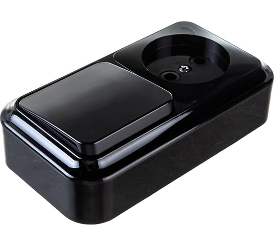 Изображение товара Блок Bylectrica 1 выключатель + розетка ОУ, серия ПРАЛЕСКА, черный, В-РЦ-521 черный