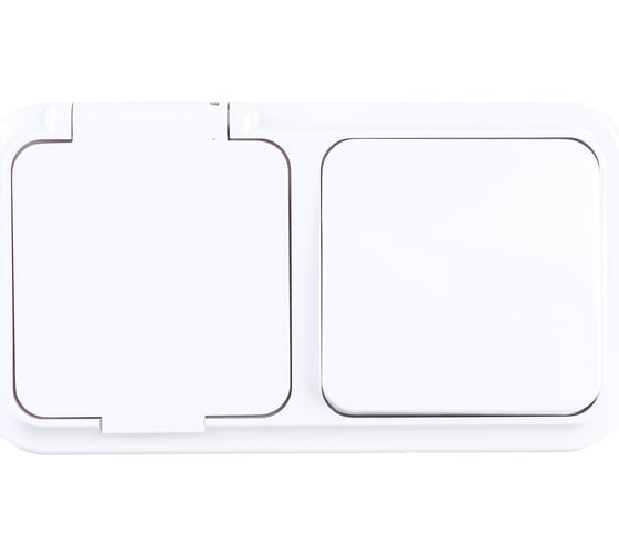 Изображение товара Блок Bylectrica 1 выключатель + розетка ОУ IP54, серия ПРАЛЕСКА АКВА, белый, В-РЦ-653