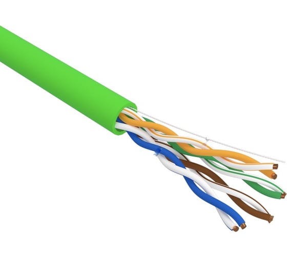Изображение товара Кабель REXANT витая пара U/UTP, CAT 5e, PVC, нг(А)-LSLTx, 4x2х0,52мм, 24AWG, INDOOR, SOLID, зеленый, 305 м 01-0061-R