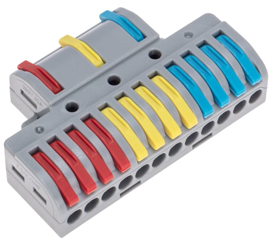 Изображение товара Клемма REXANT СМК, 3x4, проходная, разветвительная, 3 полюса, с монтажной площадкой (1 ввод, 4 вывода на полюс), 10 шт. 07-5248