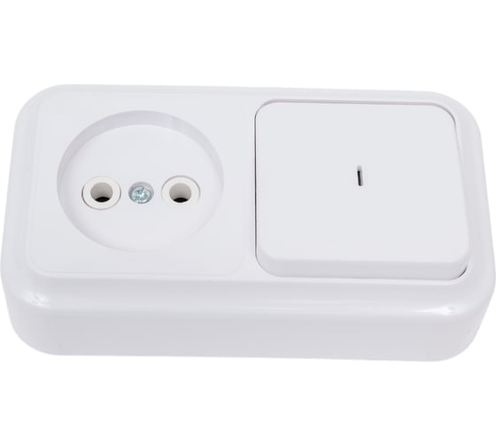 Изображение товара Блок Bylectrica 1 выключатель + розетка ОУ, с подсветкой, серия ПРАЛЕСКА, белый, В-РЦ-563