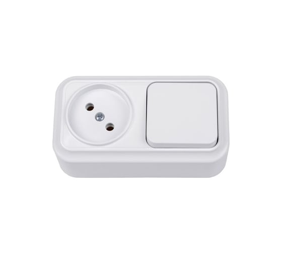 Изображение товара Блок Bylectrica 1 выключатель + розетка ОУ, серия ВАРИАНТ, белый, В-РЦ-7111