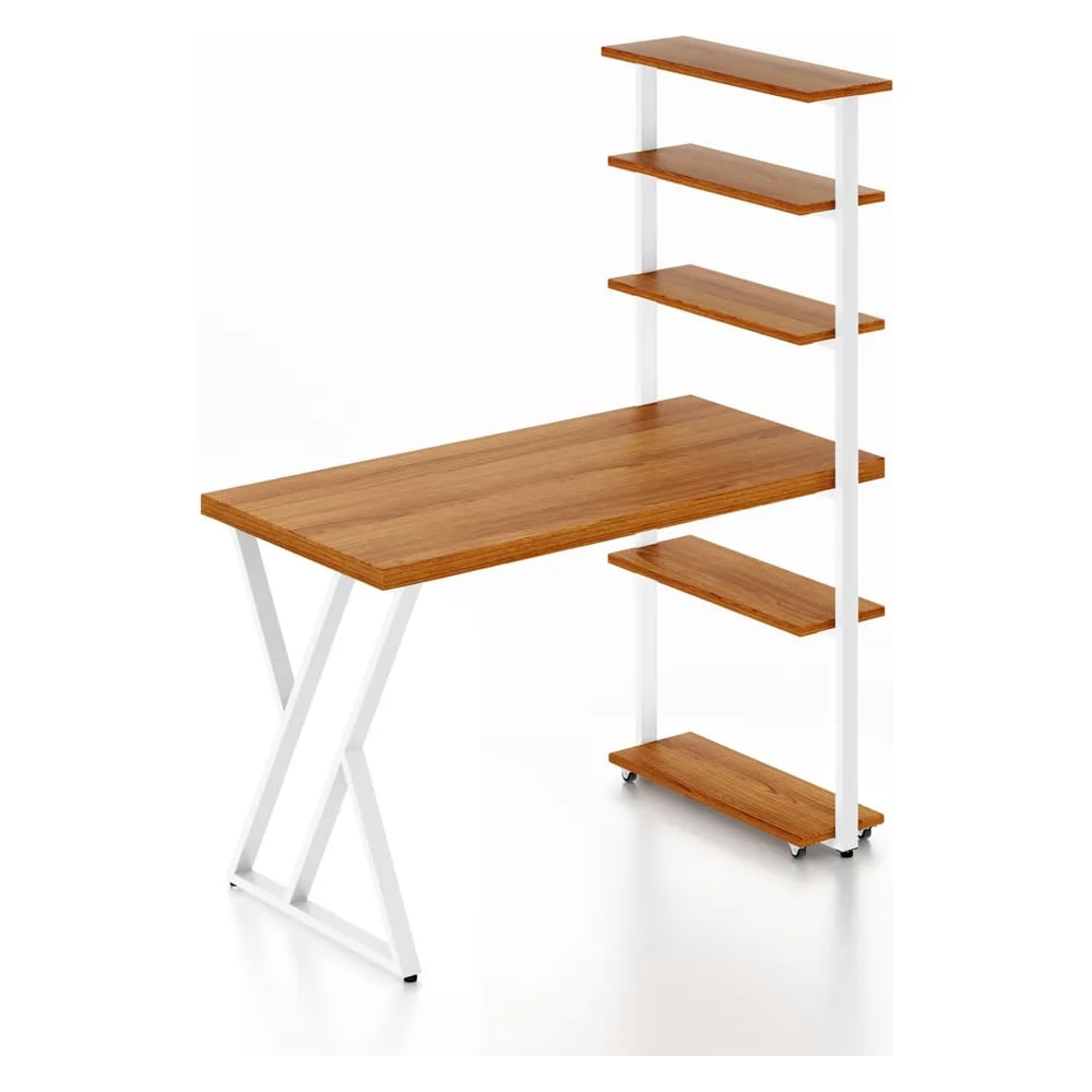 Изображение товара Компьютерный стол Solarius Loft с пятью полками из массива сосны и белыми ножками