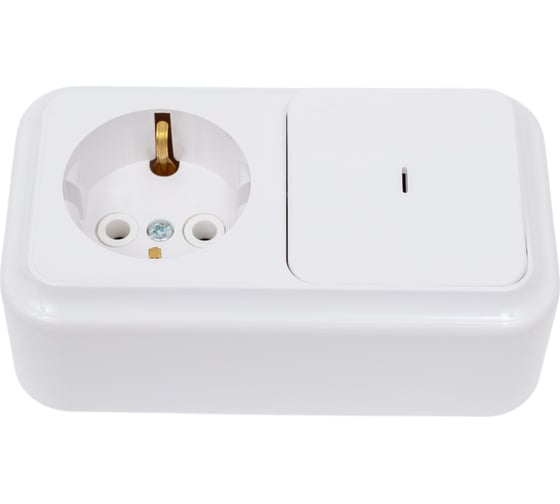 Изображение товара Блок Bylectrica 1 выключатель + розетка с заземляющим контактом ОУ с подсветкой, серия ПРАЛЕСКА, белый, В-РЦ-567