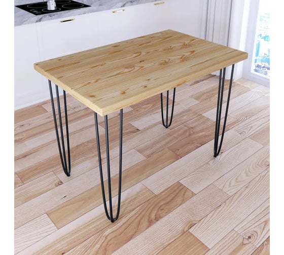Изображение товара Стол кухонный Solarius Loft с лакированной столешницей из массива сосны 40 мм и черными металлическими ножками-шпильками, 120x60 см 710-10209