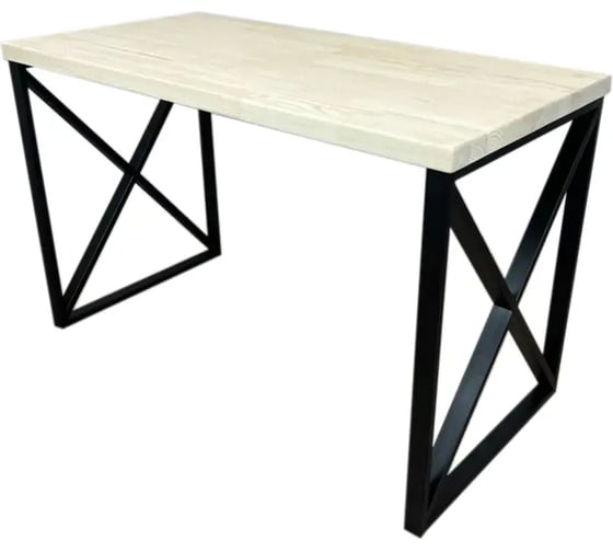 Изображение товара Стол кухонный Solarius Loft с лакированной столешницей из массива сосны 40 мм и черными металлическими крестообразными ножками, 90x70x75 см 702-10425