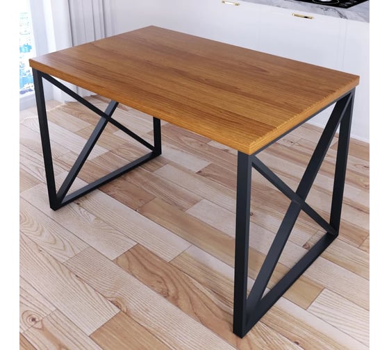 Изображение товара Стол кухонный Solarius Loft со столешницей цвета ольхи из массива сосны 40 мм и черными металлическими крестообразными ножками, 100x60x75 см 702-10383