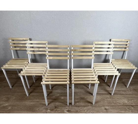 Изображение товара Комплект стульев Solarius из массива берёзы с белым металлическим каркасом, 6 шт 500-10011-6