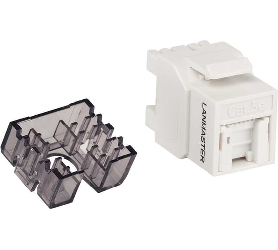 Изображение товара Модуль Keystone LANMASTER RJ45, неэкранированный, кат.5E, со встроенной шторкой, 180 градусов, белый LAN-OK45U5E/180R-WH