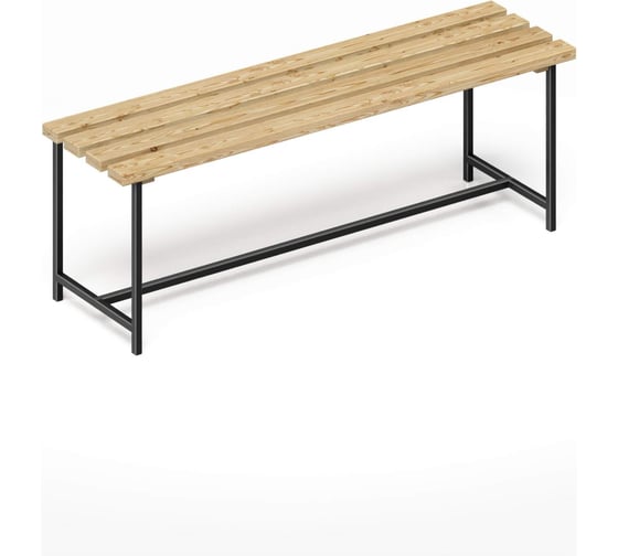 Изображение товара Скамейка садовая Solarius Классика с деревянным сиденьем из 4-ех лакированных досок, лавочка для дачи с черным металлическим каркасом skam-lak