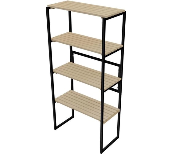 Изображение товара Стеллаж Solarius напольный Loft с 4 деревянными полками без покраски и черным металлическим каркасом, 153x80x30 см, stel80black-4net