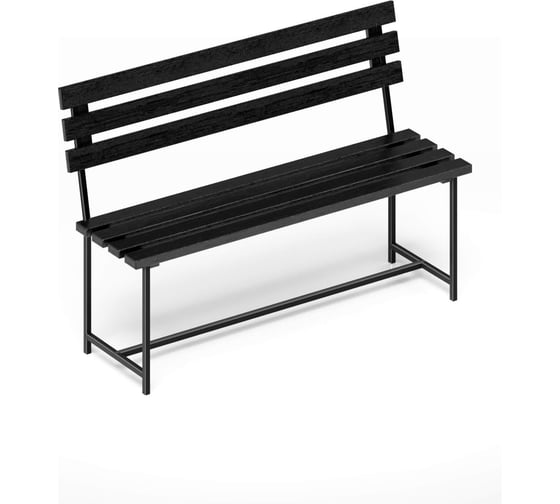 Изображение товара Скамейка садовая Solarius Классика с деревянными спинкой и сиденьем цвета черного оникса, лавочка для дачи с черным металлическим каркасом skam-spin-onix