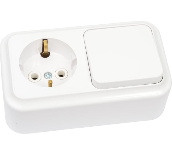 Изображение товара Блок Bylectrica 1 выключатель + розетка с заземляющим контактом ОУ, серия ПРАЛЕСКА, белый, В-РЦ-527