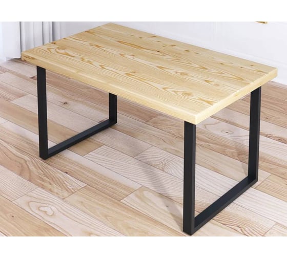 Изображение товара Стол журнальный Solarius Loft со столешницей из массива сосны 40 мм без шлифовки и покраски с черными металлическими ножками, 120x80x50 см 701-10222