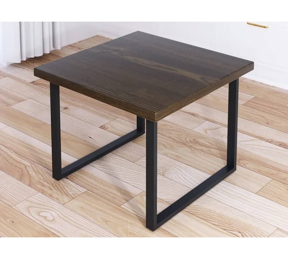 Изображение товара Стол журнальный квадратный Solarius Loft со столешницей цвета темного дуба из массива сосны 40 мм и черными металлическими ножками, 60x60x50 см 701-10070