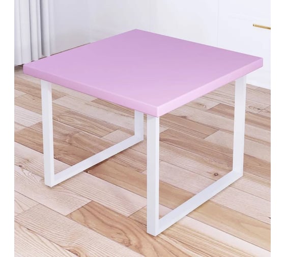 Изображение товара Стол журнальный квадратный Solarius Loft со столешницей розового цвета из массива сосны 40 мм и белыми металлическими ножками, 75x75x50 см 701-10119