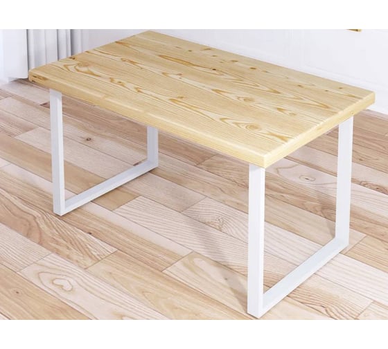 Изображение товара Стол журнальный Solarius Loft со столешницей из массива сосны 40 мм без шлифовки и покрытия и белыми металлическими ножками, 80x70x50 см 701-10592