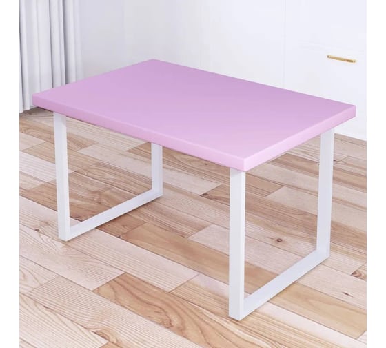 Изображение товара Стол журнальный Solarius Loft со столешницей розового цвета из массива сосны 40 мм и белыми металлическими ножками, 120x60x50 см 701-10109