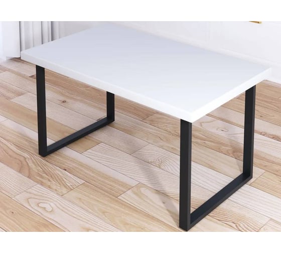 Изображение товара Стол журнальный Solarius Loft с белой столешницей из массива сосны 40 мм и черными металлическими ножками, 90x60x50 см 701-10017