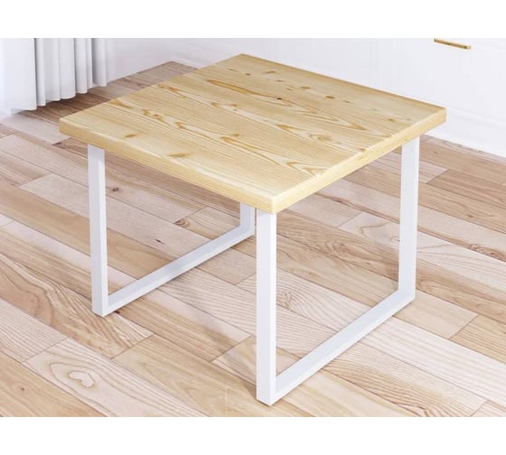 Изображение товара Стол журнальный Solarius Loft с квадратной столешницей без покрытия из массива сосны 40 мм и белыми металлическими ножками, 75x75x50 см 701-10087