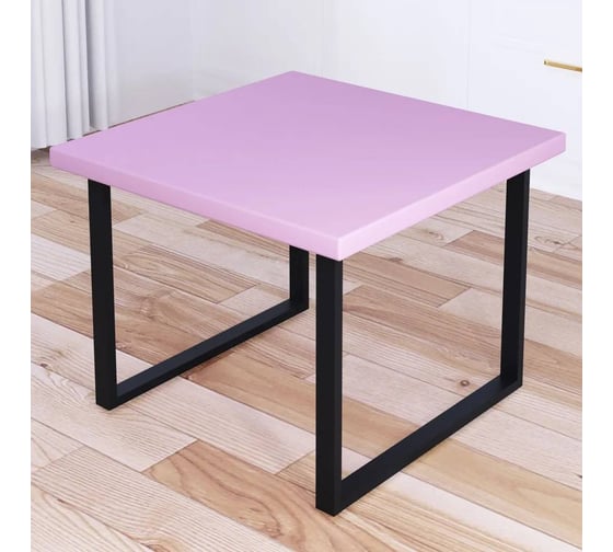 Изображение товара Стол журнальный квадратный Solarius Loft со столешницей розового цвета из массива сосны 40 мм и черными металлическими ножками, 70x70x50 см 701-10114