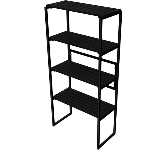 Изображение товара Напольный стеллаж Solarius Loft с 4 деревянными полками цвета черного оникса и черным металлическим каркасом, 153x80x30 см stel80black-4onix
