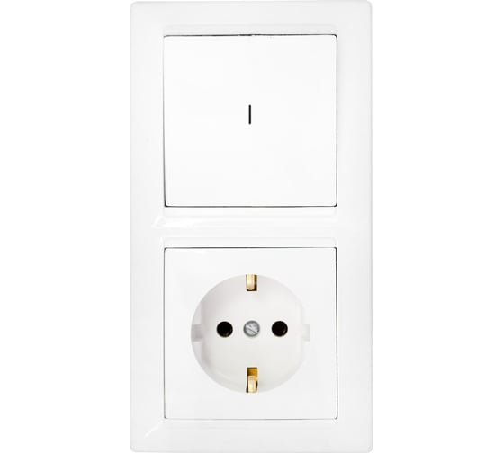 Изображение товара Блок Bylectrica 1 выключатель + розетка с заземляющим контактом скрытой установки с подсветкой, серия СТИЛЬ, белый, В-РЦ-701