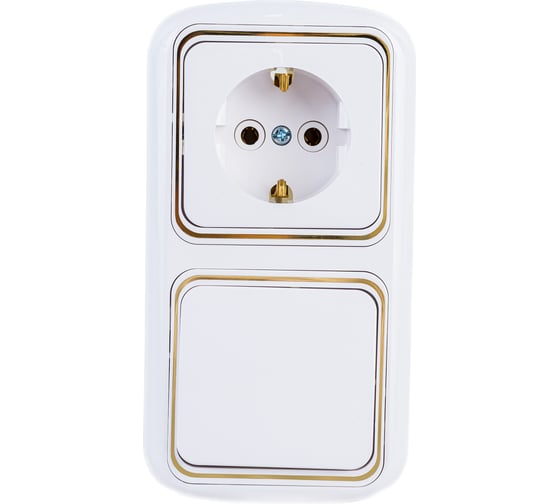 Изображение товара Блок Bylectrica 1 выключатель + розетка с заземляющим контактом скрытой установки, серия ГАРМОНИЯ ЛЮКС, белый, В-РЦ-495 з