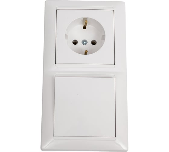 Изображение товара Блок Bylectrica 1 выключатель + розетка с заземляющим контактом СУ, серия СТИЛЬ, белый, В-РЦ-691