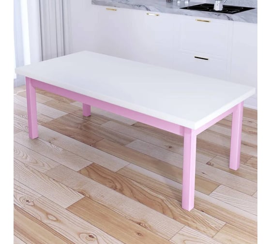 Изображение товара Стол журнальный Solarius Классика из массива сосны, белая столешница 40 мм и ножки розового цвета, 140x70x46 см 601-10233