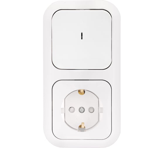 Изображение товара Блок Bylectrica 1 выключатель + розетка с заземляющим контактом со шторкой СУ с подсветкой, серия ГАРМОНИЯ, белый, В-РЦ-681