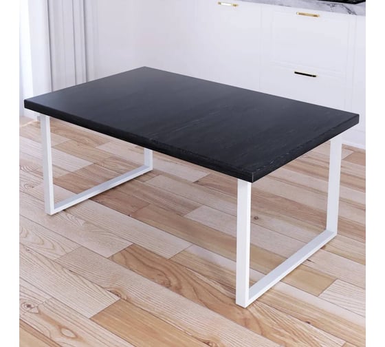Изображение товара Стол журнальный Solarius Loft со столешницей цвета черного оникса из массива сосны 40 мм и белыми металлическими ножками, 140x60x50 см 701-10374