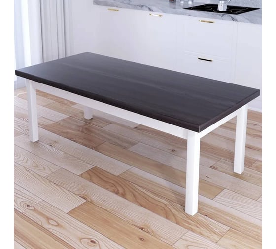 Изображение товара Стол журнальный Solarius Классика из массива сосны, столешница 40 мм цвета венге и белые ножки, 140x60x46 см 601-10216