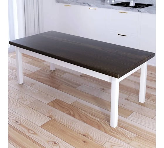 Изображение товара Стол журнальный Solarius Классика из массива сосны, столешница 40 мм цвета темного дуба и белые ножки, 130x60x46 см 601-10164