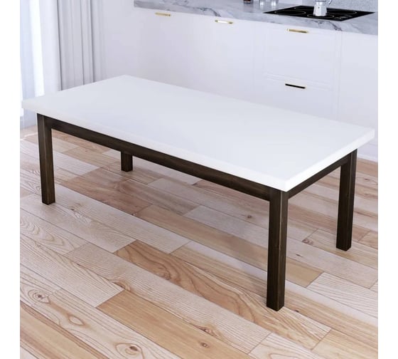 Изображение товара Стол журнальный Solarius Классика из массива сосны, белая столешница 40 мм и ножки цвета темного дуба, 140x60x46 см 601-10214