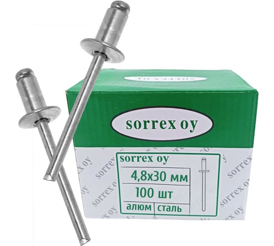 Изображение товара Заклепка вытяжная SORREX алюминий/сталь 4,8x30 OY 100 штук 2ASD 48300 100