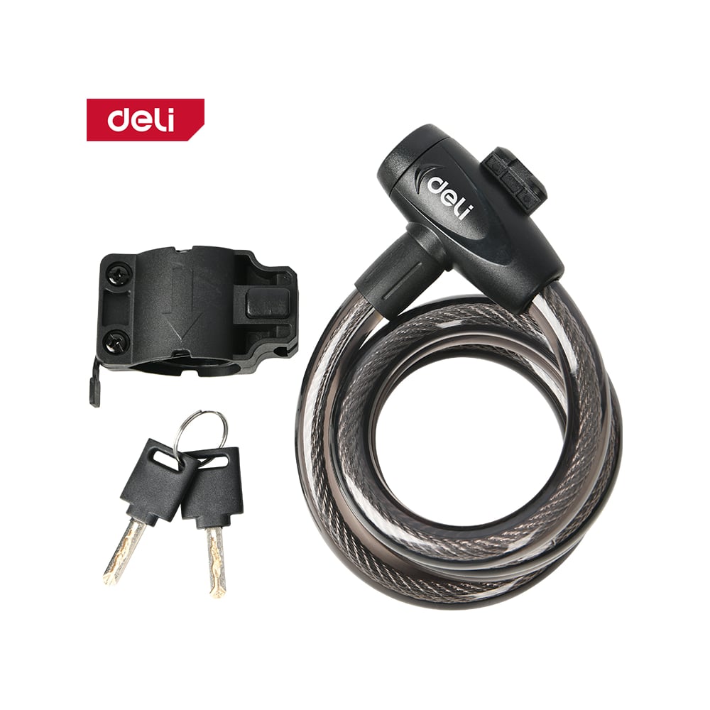 Изображение товара Замок тросовый велосипедный DELI 15х1200мм DL508063 два ключа, держатель на раму 167643