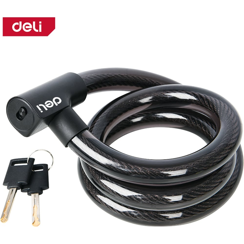 Изображение товара Замок тросовый велосипедный DELI 20х1200мм DL508064 с двумя ключами противоугонный