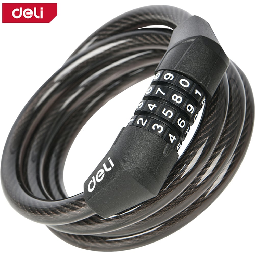 Изображение товара Замок тросовый велосипедный DELI кодовый 10х1200 мм DL50805110000 комбинаций кода, держатель на раму 167665