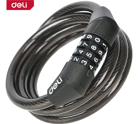 Изображение товара Замок тросовый велосипедный DELI кодовый 10х1200 мм DL50805110000 комбинаций кода, держатель на раму 167665