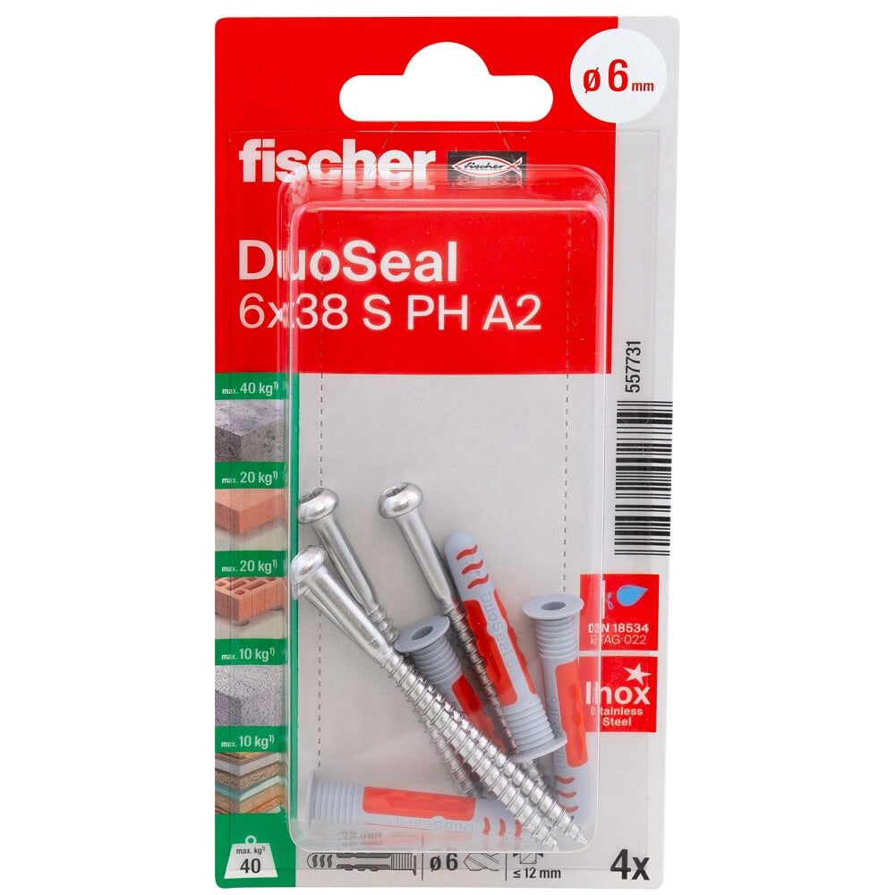 Изображение товара Дюбель Fischer для влажных помещений 6x38 с шурупом, 4 шт.