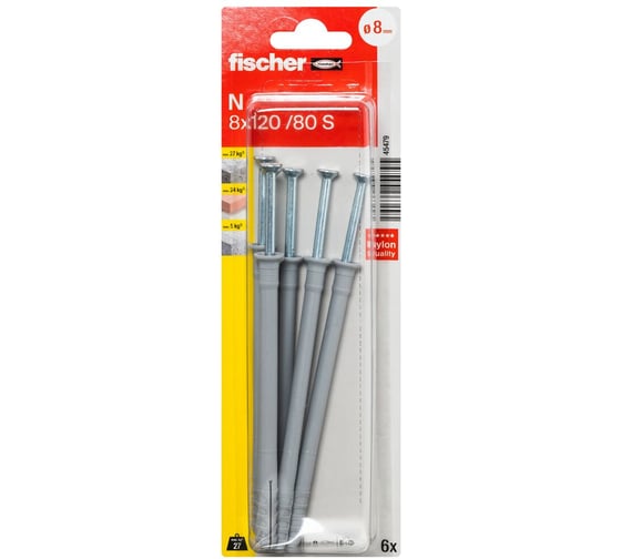 Изображение товара Дюбель-гвоздь fischer потайной 8x120 6 шт. 45479