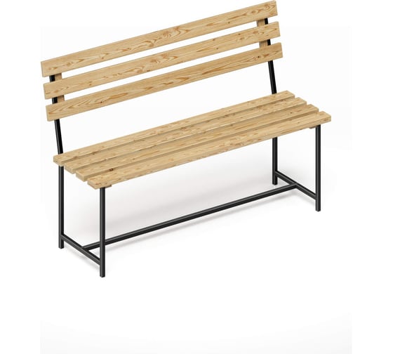 Изображение товара Скамейка садовая Solarius Классика с деревянными спинкой и сиденьем без покраски, лавочка для дачи с черным металлическим каркасом skam-spin-net