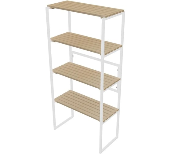 Изображение товара Стеллаж Solarius напольный Loft с 4 деревянными полками без покраски и белым металлическим каркасом, 153x80x30 см, stel80white-4net