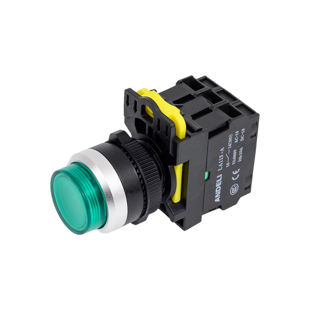 Изображение товара Кнопка ANDELI LA115-A5-11GND/3 зеленый 220V LED промышленные кнопки