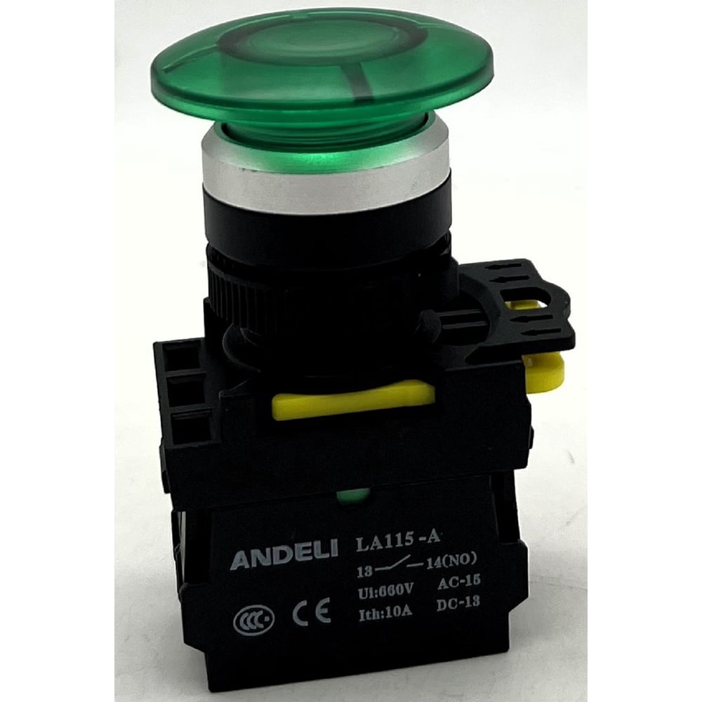 Изображение товара Кнопка ANDELI LA115-A5-11MD/13 Грибок зеленый AC220V LED