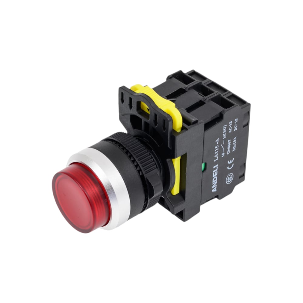 Изображение товара Кнопка ANDELI LA115-A5-11GND/4 красная с подсветкой, IP44, 220V, 4 контакта