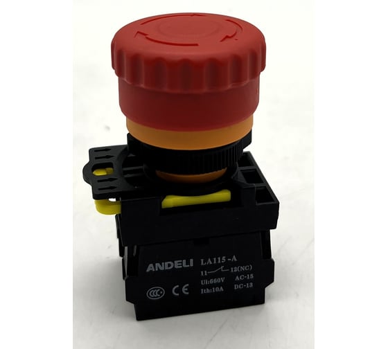 Изображение товара Кнопка ANDELI LA115-A5-11ZT/14 Грибок красный 1НО+1НЗ ADL10-355