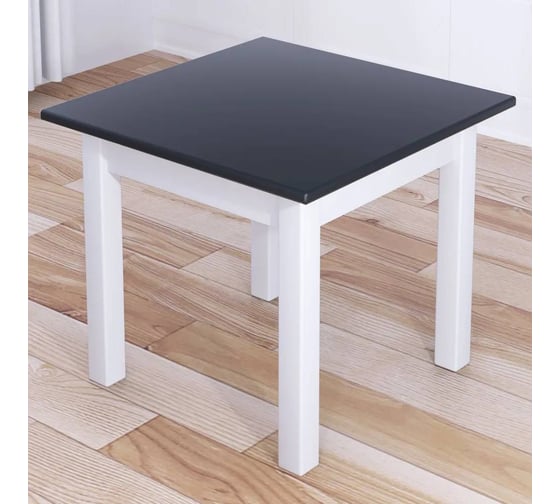 Изображение товара Стол журнальный квадратный Solarius Классика со столешницей цвета антрацит из массива сосны 20 мм и белыми ножками, 60x60x44 см 601-10080